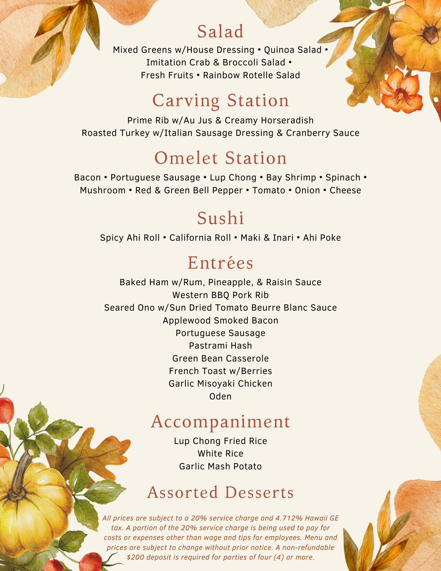 Thanksgiving Buffet Menu 2025
